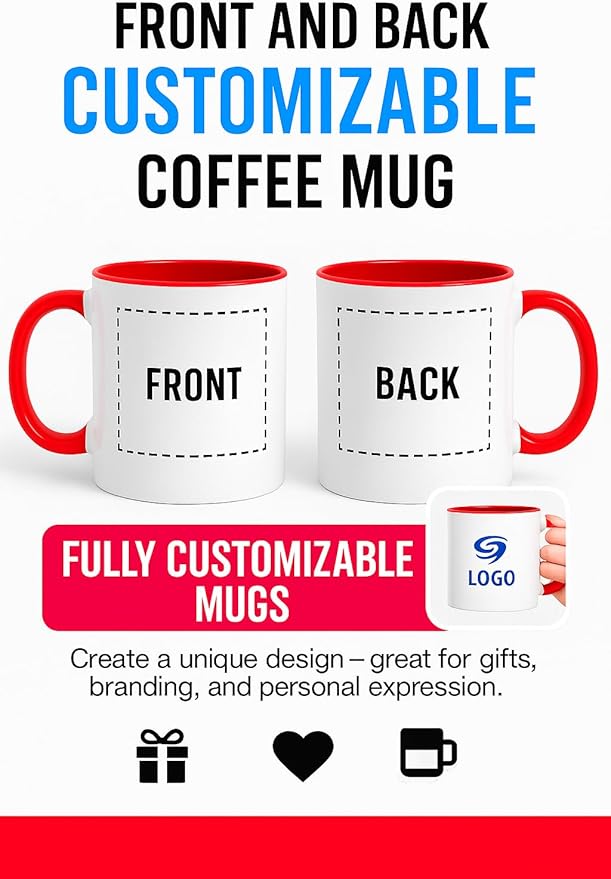 Personalized Coffee Mug | Custom Photo, Text, or Logo Cup (11oz, Red Rim, Inner, and Handle) |Dishwasher & Microwave Safe |Unique Gift for Men & Women –Taza Personalizada