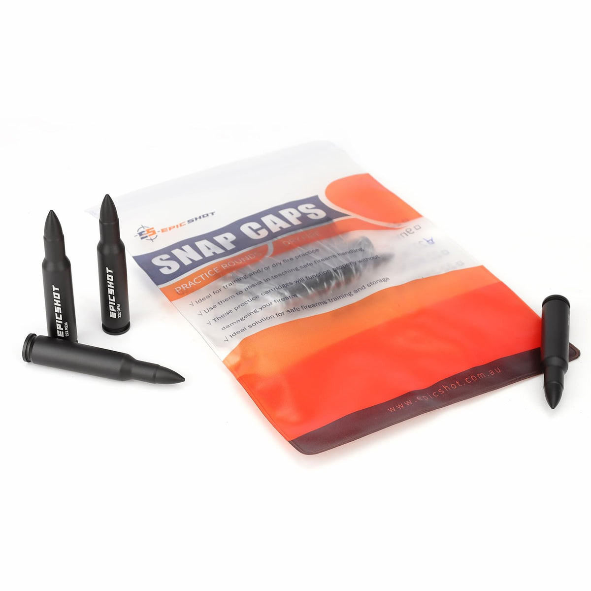 Epicshot Premium Training Metal Snap Caps Black Dry Fire Training Dummy Rounds Practice Safe Loading Firing (222 Rem 4pk)