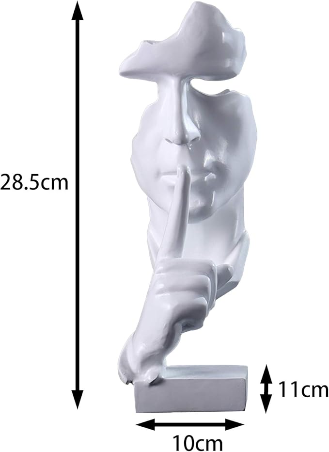 aboxoo Silence is Gold Thinker Statue, Modern and Simple Resin Things, Creative Abstract Figurine Sculptures for Entrance, Creative Room Home, Office Study, Piano Decor (White)