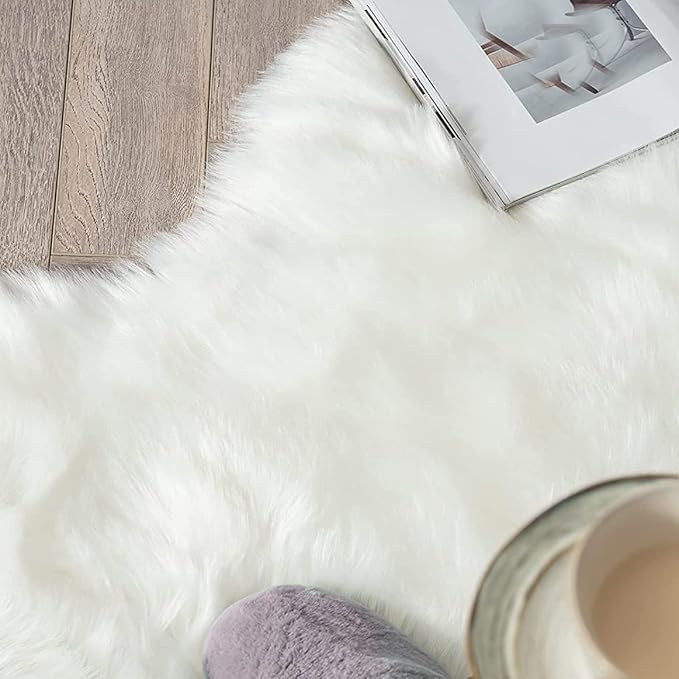 White Faux Sheepskin Fuzzy Fur Rugs for Bedroom Small Machine Washable Fluffy Area Rugs for Living Room 2x4 Shag Nursery Rug