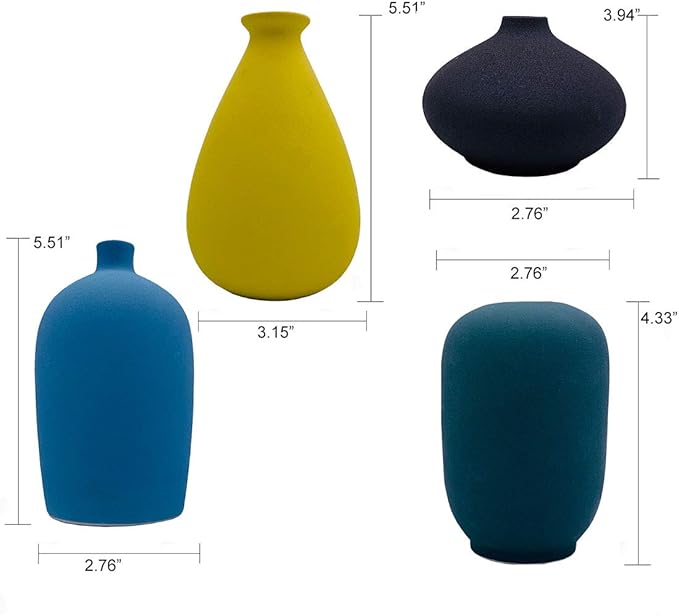 Small Ceramic Flower Vases Set of 4, Bud Vase, Decorative Modern Floral Vase