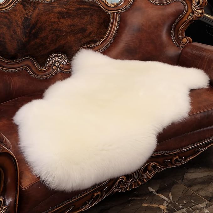 Premium Genuine Fur Sheepskin Rug Real Australia Sheepskin Natural Luxury Fluffy Lambskin Fur Area Rug Seat Covers for Kids Bedroom Sofa Chair Cover (Military Green, Single Pelt/2ft x 3ft)