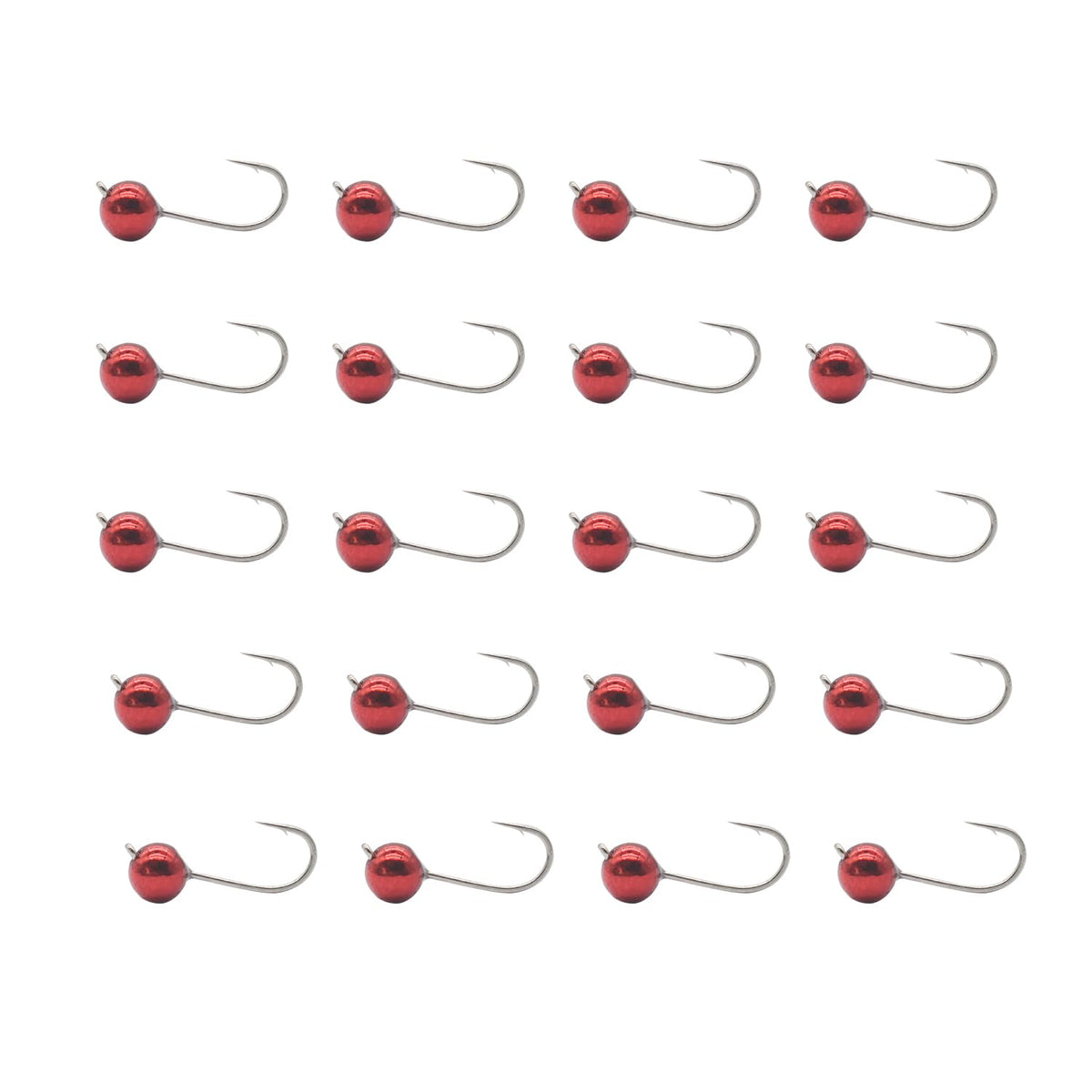 ALICHINO Tungsten Fly Tying Jig Heads for Fly Fishing Small Round Ball Crappie Jig Heads Tungsten Nano Jigss Kit Tungsten Beads with Hook(Metallic Red 20 pcs, 4.6mm 1/35oz #12)