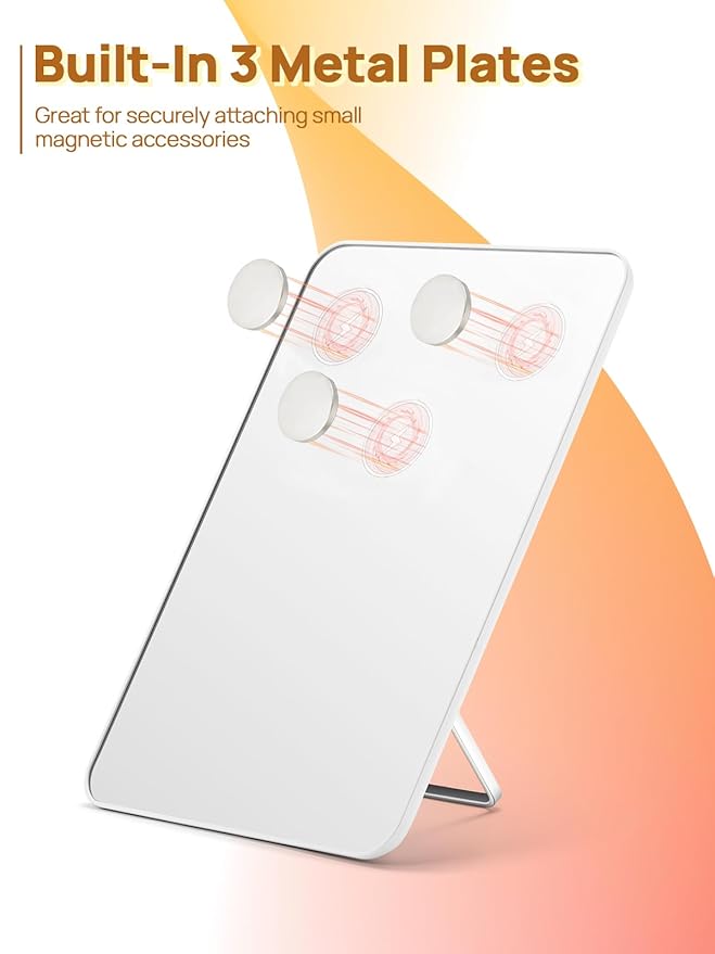 OMIRO Magnetic Locker Mirror, 10 x 7 inches Desk Makeup Mirror with Adjustable Stand and Hanging Hole for Shaving and Traveling, Strong Magnets for Secure Attachment,White