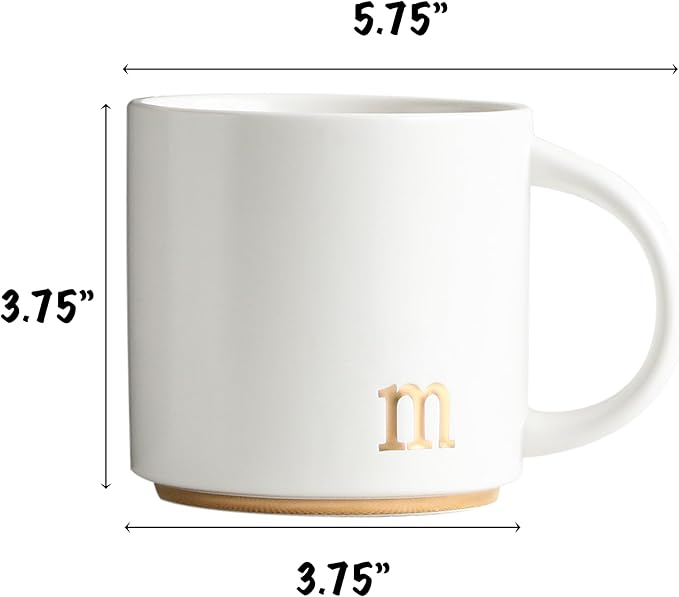COLLECTIVE HOME - Monogram Ceramic Mugs, 15 oz Golden Initial Coffee Cups, Elegant Alphabet Tea Mugs, Elegant Personalized Mug with Gift Box, Luxurious Cups for Office and Home (m)
