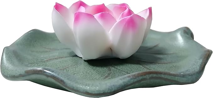 KR. LIF Lotus Incense Holder & Burner, Agarbatti Stand, Detachable Lotus Leaf Incense Tray, Ash Catcher for Altar, Sage & Palo Santo, Ceramic