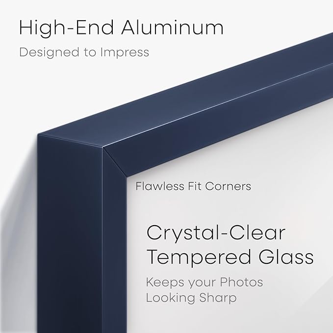 Homeforia 27x40 Poster Frame Navy Blue, High End Metal 27x40 Large Picture Frames with Mat 24x36 inch Photo, 27 x 40 Thin Frame Matted to 24 x 36 Print, 40x27 Frame, Tempered Glass, Wall Kit, Set of 1