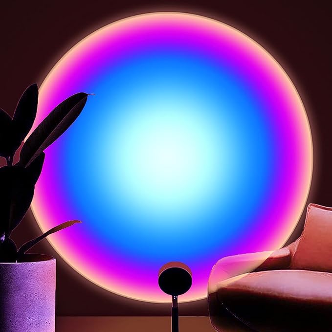 Balkwan Sunset Lamp Projection Rotation Rainbow Projection Lamp Led Romantic Visual Led Light Network Red Light with USB Modern Floor Stand Night Light Living Room Bedroom Decor (Rainbow Purple)