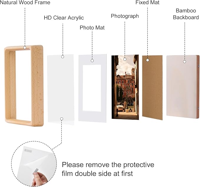 TEYCLZORE 5x7 Natural Wood Picture Frame, Handmade Beech Wood Photo Frame, Display 3.5x5 Picture with Mat or 5x7 Without Mat, Tabletop Display and Wall Hanging