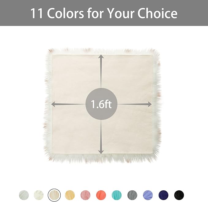 Softlife White Faux Fur Sheepskin Chair Cover 2 PCs Seat Cushion Pad Super Soft Area Rugs for Living Bedroom Sofa Dorm (1.6ft x 1.6ft, White with Brown Tips,)