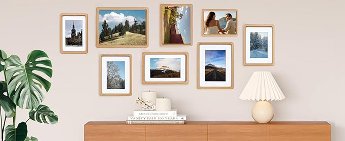 TEYCLZORE 5x7 Natural Wood Picture Frame, Handmade Beech Wood Photo Frame, Display 3.5x5 Picture with Mat or 5x7 Without Mat, Tabletop Display and Wall Hanging
