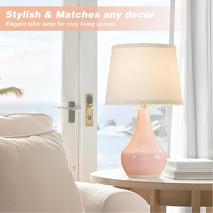 Seealle Modern Pink Table Lamps Set of 2 - Bedroom Lamps for Nightstand,19.4" Bedside Pink Lamp for Girls Room Living Room with Rocker Swtich