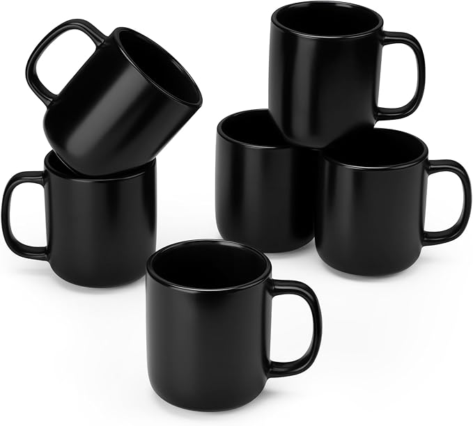 vancasso Stoneware Coffee Mugs Set, 12 oz Ceramic Coffee Cups for Latte Hot Tea Cappuccino Cocoa Milk Cups Set of 6, Dishwasher & Microwave Safe, Matte Black
