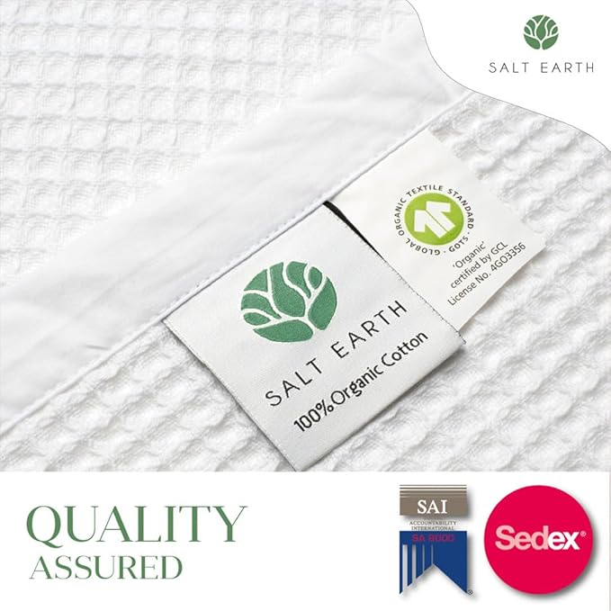Salt Earth GOTS Certified 100% Organic Cotton Throw Blanket, 60" X 80" Waffle Blankets & Throws for Bed, Throw Blanket for Couch, Modern and Cozy Blanket, All Seasons, Comfy Soft Blanket (Snow White)