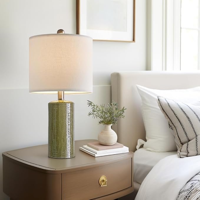 20.25" Small Table Lamps Set of 2 Modern Ceramic Lamps for Living Room Farmhouse Bedside Lamps Boho Lamps for Night Stands Green Bedroom Lamp Side Table Lamps End Table Lamp