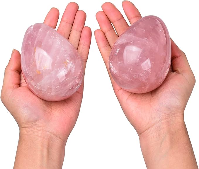 AMOYSTONE Natural Rose Quartz Crystal Stone Egg for Healing Reiki Home Decors Large Easter Egg Height 3-3.5"