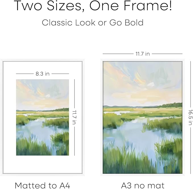 Homeforia A3 Picture Frame White, High End Metal 11.7 x 16.5 inch Poster Frames with Mat 8.3 x 11.7 for Photo, A3 Size Frames Matted to A4 Print, 11.7x16.5 Wall Hanging Frame, Tempered Glass, Set of 1