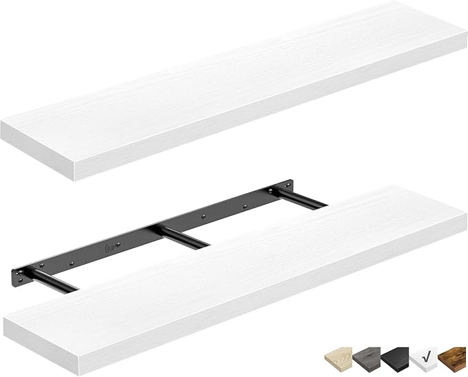 QEEIG Floating Shelves for Wall 35.4" Long - Wall Mounted Shelf Bathroom Kitchen Living Room Bedroom Farmhouse Home Decor Display Bookshelf Large 35.4 x 9.3 inch Set of 2, White (008-90W)