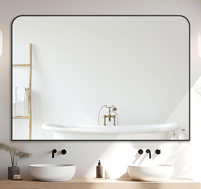 Bathroom Mirror, Wall Mirrors, Black Metal Framed Wall-Mounted Mirrors, Bathroom Vanity Mirror for Over Sink, Living Room, Bedroom, Entryway, 48x36 Inch, Black