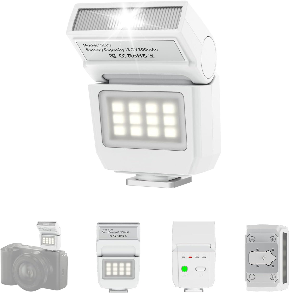 ULANZI SL03 GN8 6500K 90 Camera Mini Flash Speedlite with Video Light for Beginners Basic, Flash Adjust Angle Speedlite