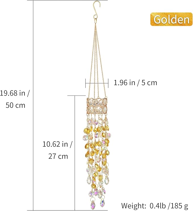 Hanging Window Garden Crystal Sun Catcher, Gold-Plated Sun Catcher for Indoor and Outdoor Decoration, Light Catcher, Party Crystals (Golden)