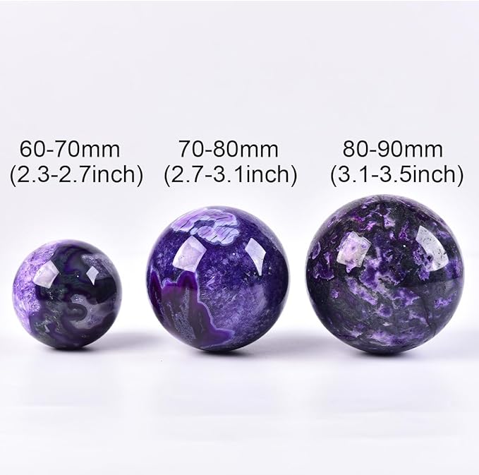 JIC Gem Purple Moss Agate Crystal Sphere Large Purple Crystal Ball with Stand Healing Ornament Witchcraft Meditation Decor 2.3-2.7 inch(60-70mm)