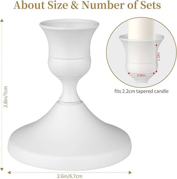 Candle Holders White Set of 12, Vintage Metal Candlestick Holders for Dinner Room Table Centerpiece, Low Metal Candles Sticks for Wedding Centerpieces Christmas Birthday Party (12, White)