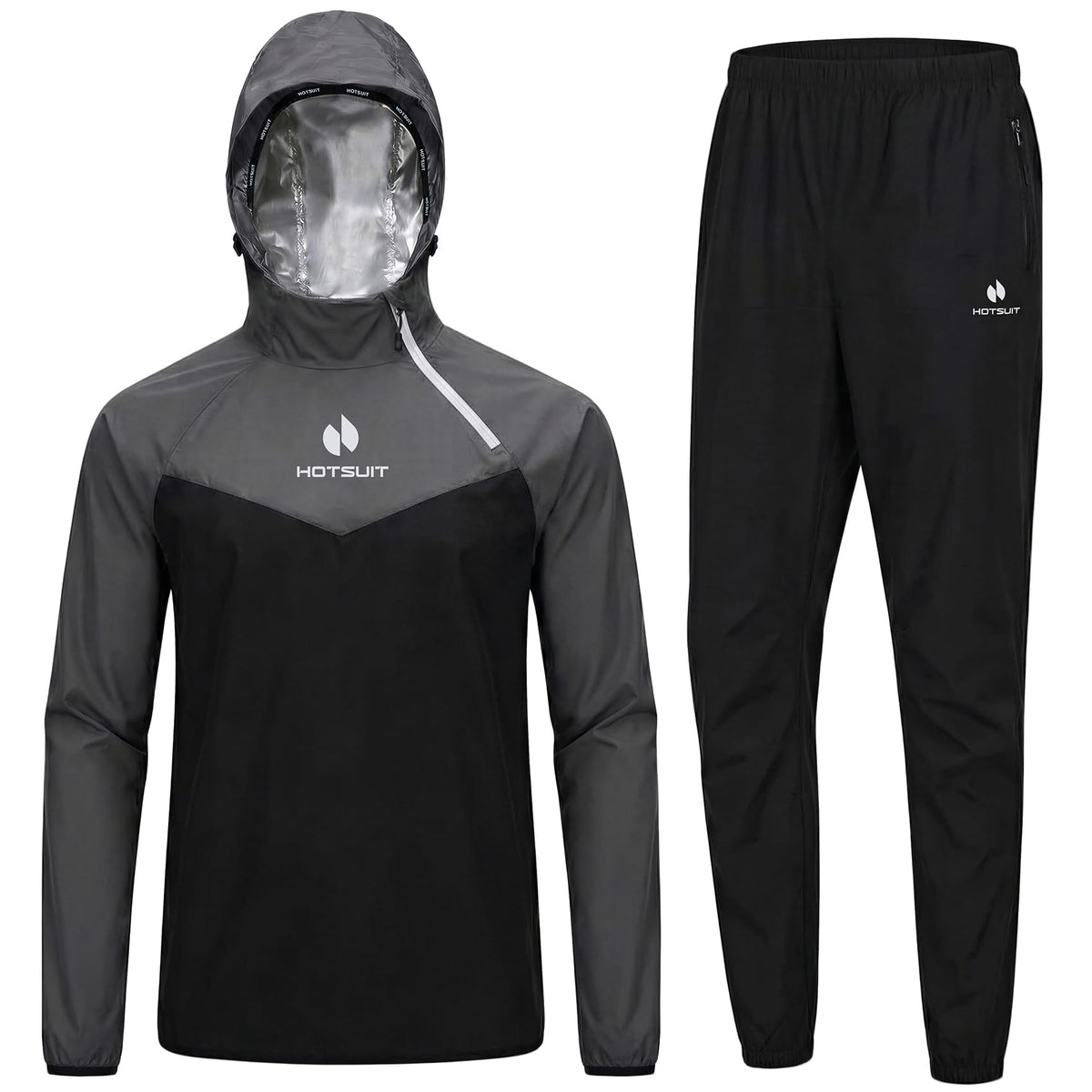 HOTSUIT Sauna Suit for Men Weight Loss Sweat Suits Sauna Jacket Pant Gym Workout, Gray, 4XL