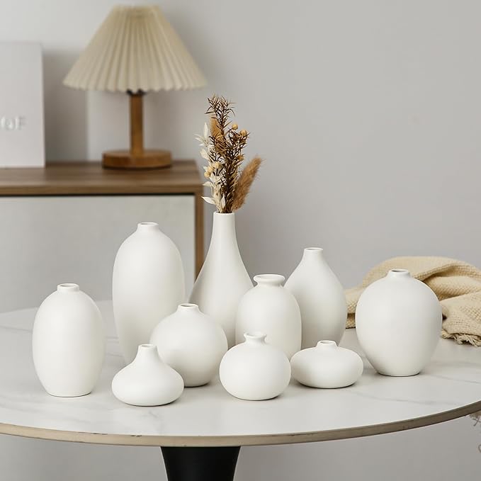Ceramic Bud Vase Set of 10 - White mini Bud Vases in Bulk Dining Table Centerpieces, Cute Bulk Small Flower Vase for Pampas Grass&Single Flower Decor, Ideal Wedding Window Sill Aesthetic Desk Decor