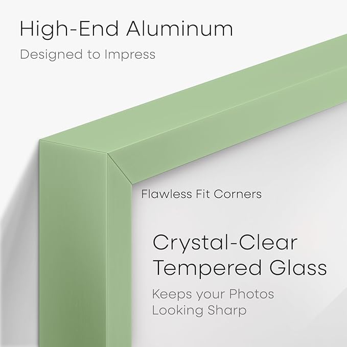 Homeforia 24x32 Sage Green Picture Frame, High End Metal 24x32 Poster Frames with Mat 20x28 inch Photo, 24 x 32 Thin Frame Matted to 20 x 28 Art, 32x24 Large Frames, Tempered Glass, Wall Kit, Set of 1