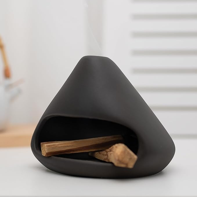 Palo Santo Holder Incense Burner-Zongzi Clay Smudge Bowl with Chimney, Mini Ceramic Fireplace for sage、Cone Burning, Aromatic Home Decor, Ceramic ash Tray, Anxiety Relief Meditation for Women