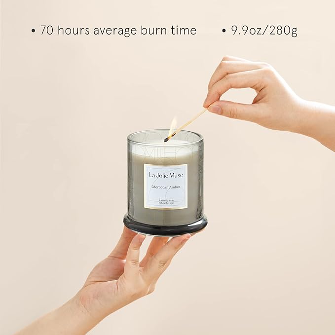 LA JOLIE MUSE Moroccan Amber Candle, Luxury Candle Gift with Gift Box, Candle Gift for Men & Women, Natural Soy Candle, 70 Hours Burning Time, House Warming Gift