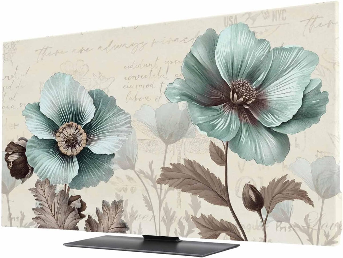 Yukro 32 Inch, 28"x16" Victorian Style Indoor TV Dust Cover, Vintage Blue Flowers Broccoli Elastic TV Dustproof Cover