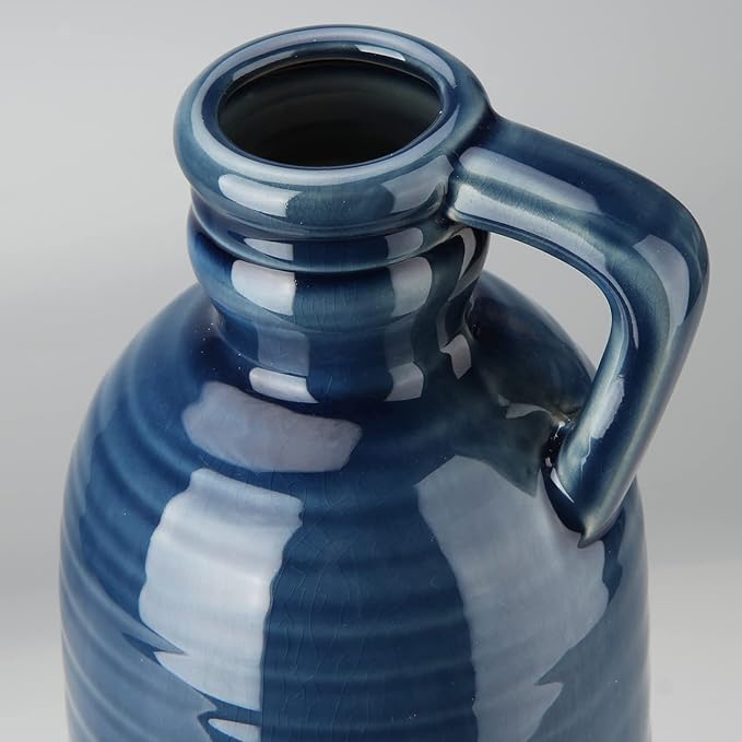 12.5" Blue Ceramic Vase for Home Decor Large Decorative Vase Boho Pottery Bud Vase for Flowers Rustic Farmhouse Tall Single Flower Vase for Centerpieces Pampas Grass