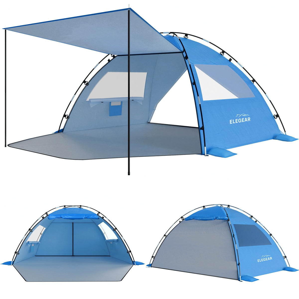 Elegear CumbreX™ Beach Tent Sun Shelter with Canopy, 4-5 Person Pop Up Beach Tent Cabana, Easy Setup UPF 50+ UV Protection Portable Lightweight Double Silver Coating Sun Shade Shelter - Dark Blue