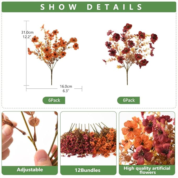 INQCMY Artificial Fake Fall Plants Flowers for Outdoor Outside Decoration,12 Bundles Faux Silk Daisy Flowers UV Resistant Look Real No Fade for Front Door Porch Patio Yard Balcony Autumn Decor