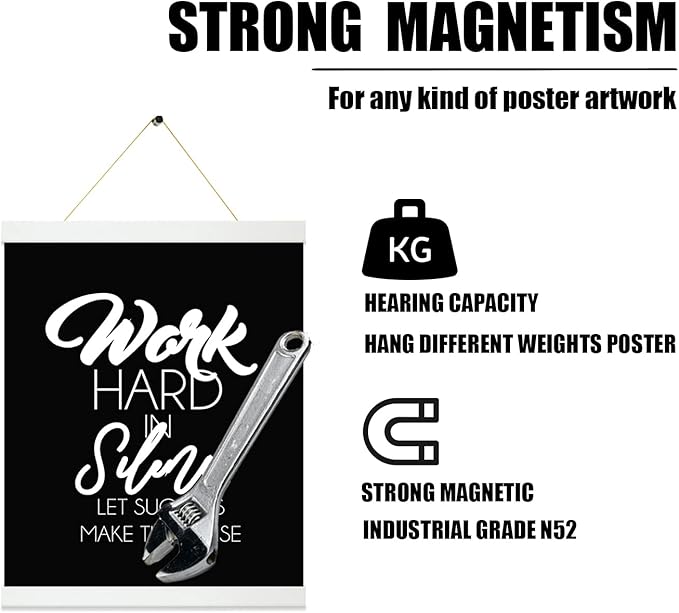 YK artwood 3 Pack Magnetic Poster Hanger Frame White, 8x10 8x12 8x16 Poster Frame Wood Wooden Magnet Print Posters Dowel Scroll Hanger Hangers Hanging Kit for Walls Map Canvas Artwork