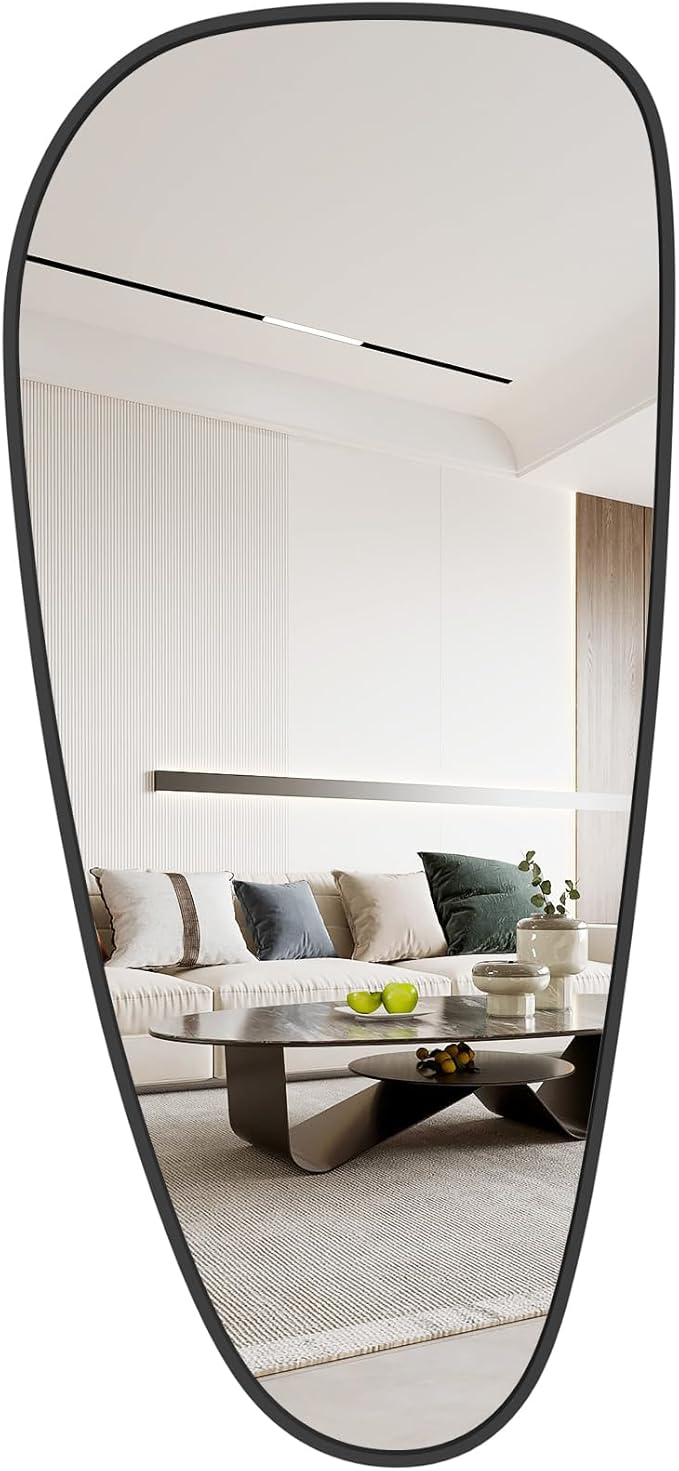 WallBeyond Asymmetrical Mirror, Irregular Wall Mirror, Wall Mirrors Decorative for Bedroom Living Room entryway Hall, Wall Mirror for mid Century Modern Decor 48" H x 22" W, Black