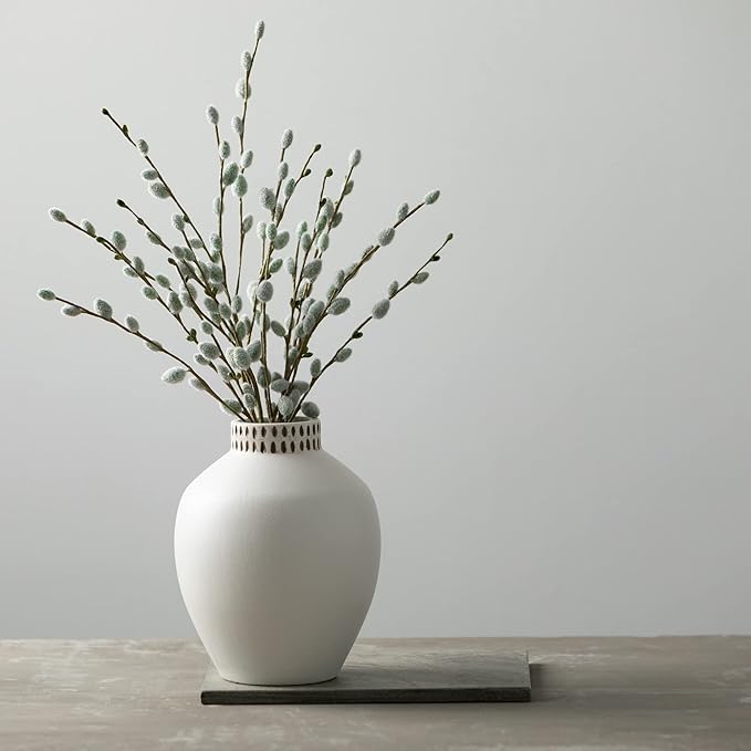 Sullivans Textured 8" Tall Round Vase, Modern Home Decor, White Flower Vase, Vases for Real or Fake Flowers, Living Room, Bedroom, and Office Decor, Decorative Ceramic Vases for Room Decor, (CM3124)