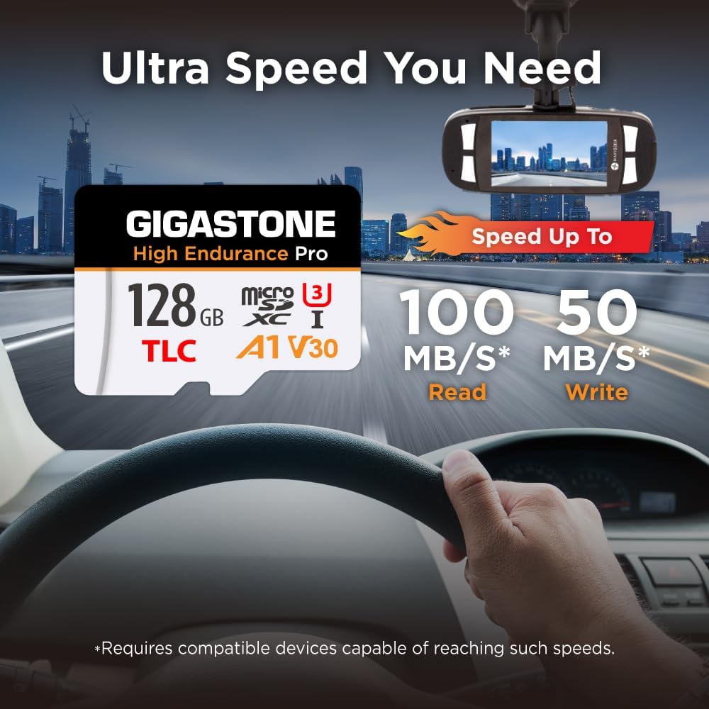 Gigastone 5 128GB 100MB/s, A1 V30 U3 Yrs Free Data RecoveryDash Cam Micro SD Card, TLC High Endurance Pro, Speed Up