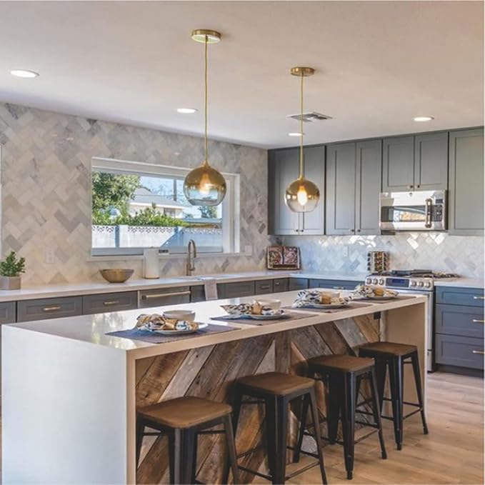Gradient Gold Glass Globe Pendant Light,Spherical Glass Hanging Light Fixtures Island Ceiling Lamp (7.8'')