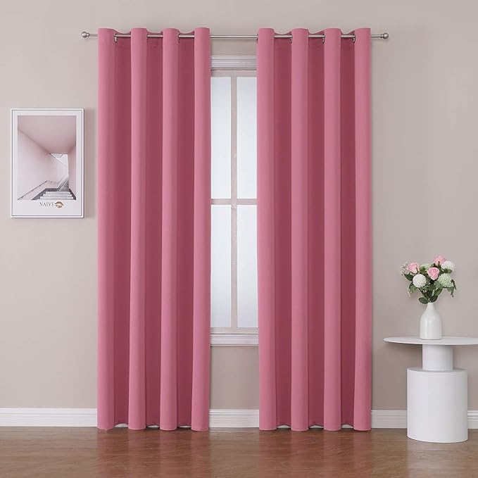 ChrisDowa Room Darkening Curtains 108 Inches Long 2 Panels Set for Living Room, Grommet Thermal Insulated Blackout Curtains for Bedroom (Pink, 52 x 108 Inch)