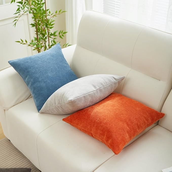 Sunday Praise Set of 2 Soft Chenille Cozy Throw Pillow Covers 20x20 Inch Solid Decorative Cushion Cases Farmhouse Accent Square Pillow Case for Couch Sofa Chair Bed Living Room Home Decor,Burnt Orange