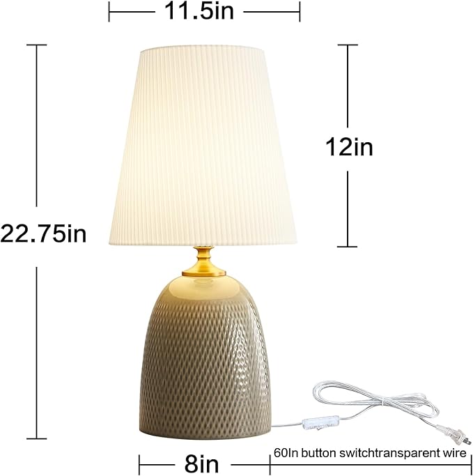 Gray Textured Ceramic Table Lamps 22.75", Modern Bedroom Table Lamp Decor for Living Room Bedroom Office Desk End Bedside Tables