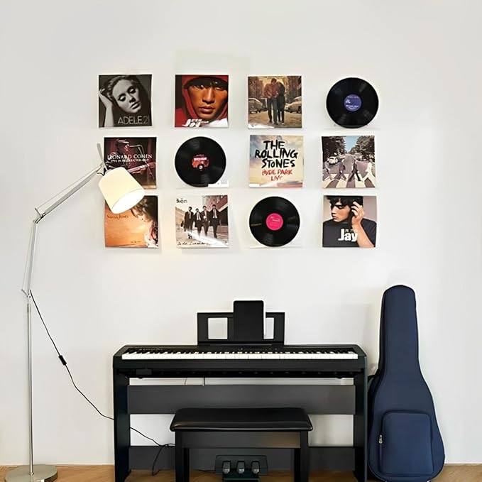ROYALITA 4 Pack Clear Acrylic Shelves Vinyl Record Holders Wall Mount, 12 Inch Floating Vinyl Holder for Album Record/Nail Polish Display & Wall Decor