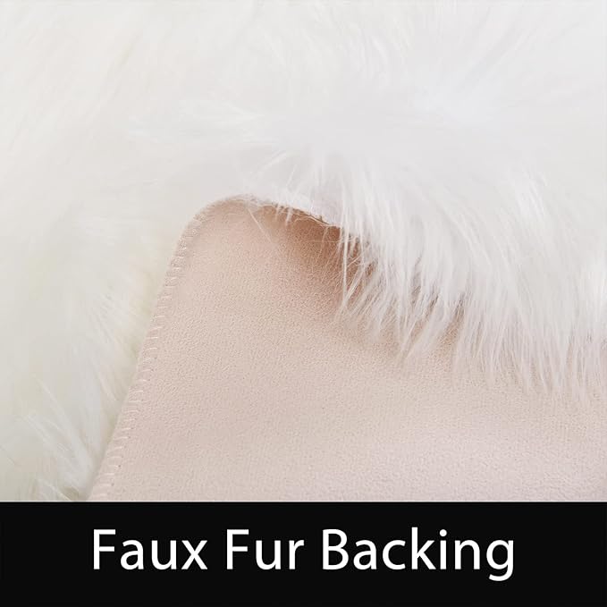 Latepis Round Rugs 8ft White Circle Area Washable Fluffy Rug Faux Fur Soft Sheepskin Plush Shaggy Rug for Living Room Bedroom Large Floor Rugs Home Decor