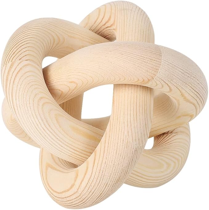 Wood Knot Chain Link Decor - 3 Link Boho Wooden Hand Carved Decorative Wooden Links Knots for Coffee Table Entryway Modern Farmhouse Shelf Decoration
