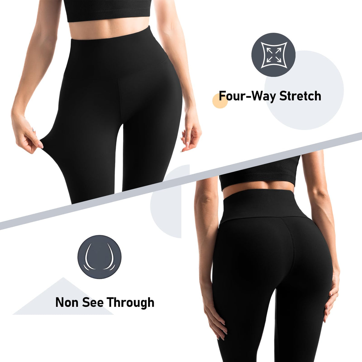 Leafigure 2 Packs Leggings with Pockets for Women, High Waisted Tummy Control Workout Leggings for Gym Black/Army Green SM