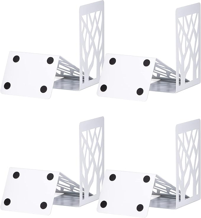 Book Ends, Bookends, Bookends for Shelves, Bookend, Book Ends for Heavy Books, White Metal Book Shelf Holder Home Decorative, Book Stoppers for Shelves, Bookend Supports 4 Pair