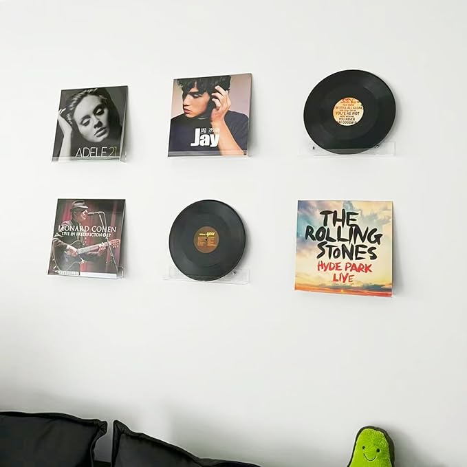 ROYALITA 8 Pack Clear Acrylic Shelves Vinyl Record Holders Wall Mount, 12 Inch Floating Vinyl Holder for Album Record/Nail Polish Display & Wall Decor